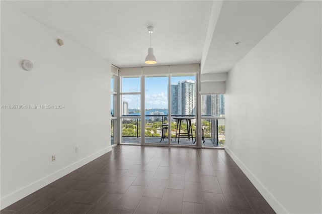 unfurnished room with dark wood-type flooring