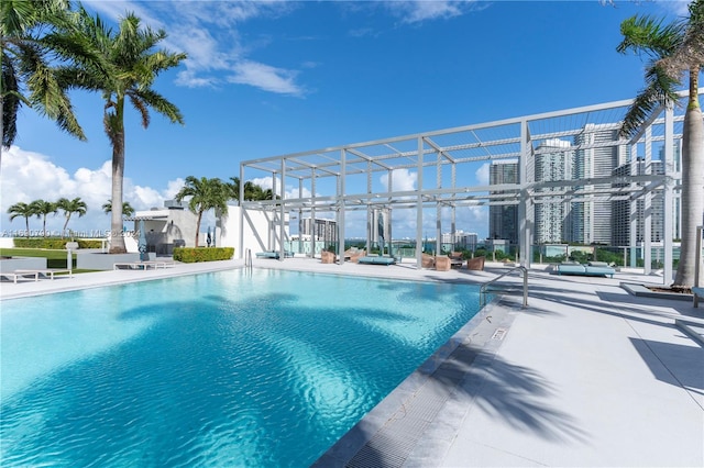 view of pool featuring a patio and a pergola