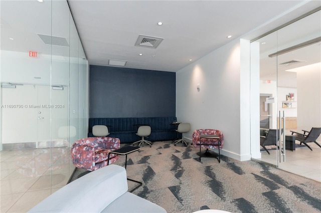 living room featuring light tile patterned floors