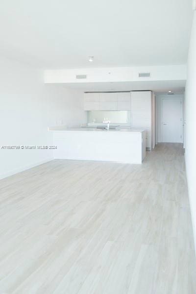 unfurnished room with light hardwood / wood-style floors and sink