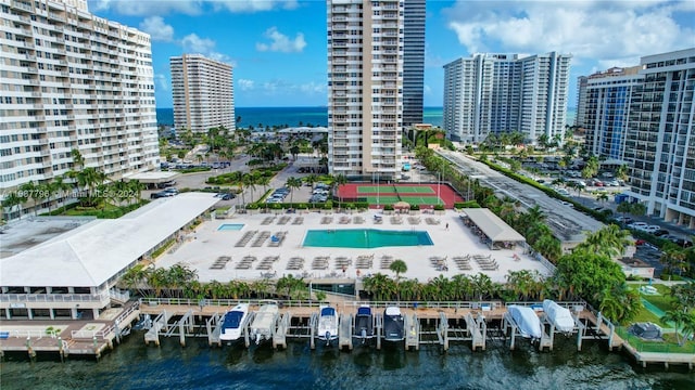 aerial view with a water view