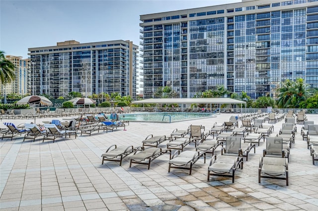 view of swimming pool with a patio area