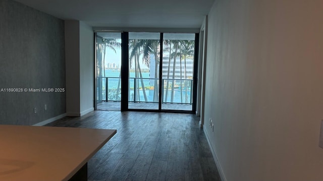 spare room featuring dark hardwood / wood-style flooring and floor to ceiling windows