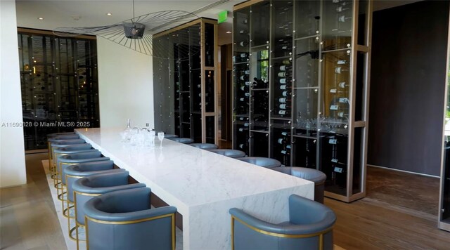 wine room with hardwood / wood-style floors