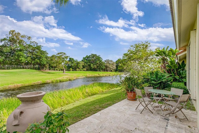 view of patio / terrace with a water view