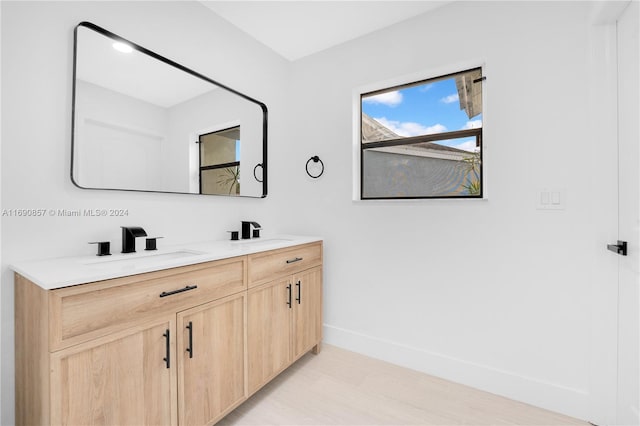 bathroom with vanity and wood-type flooring