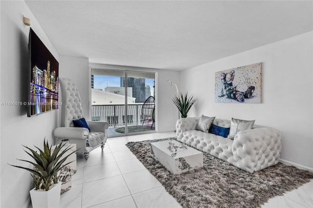 living room with a textured ceiling