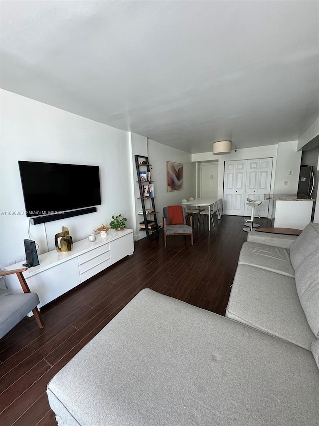 living room with dark hardwood / wood-style floors