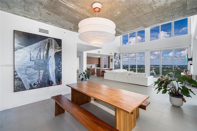 dining space with a high ceiling