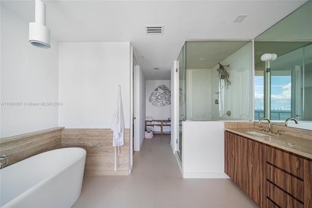 bathroom featuring vanity and separate shower and tub