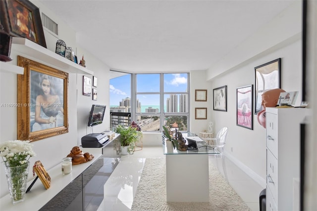 view of tiled home office