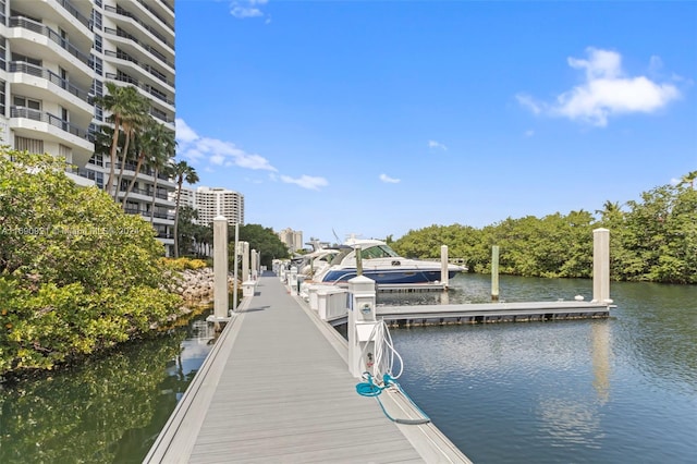 view of dock with a water view