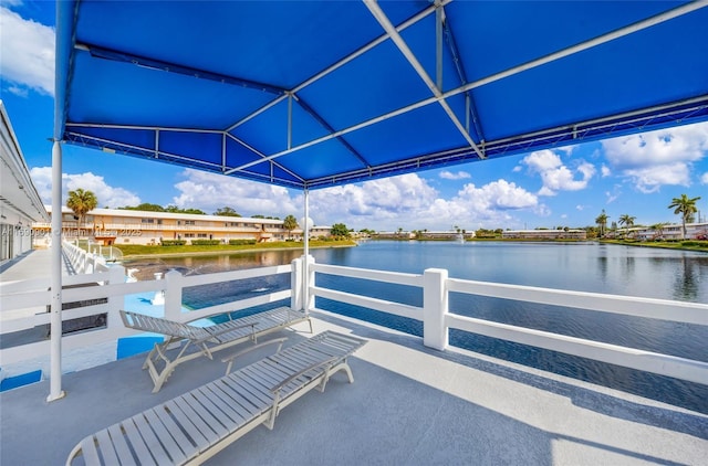 view of dock with a water view