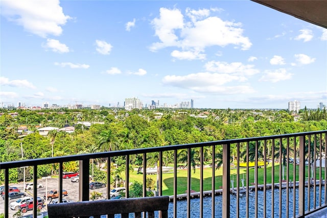 balcony featuring a water view