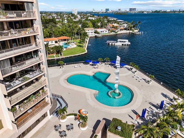 aerial view featuring a water view