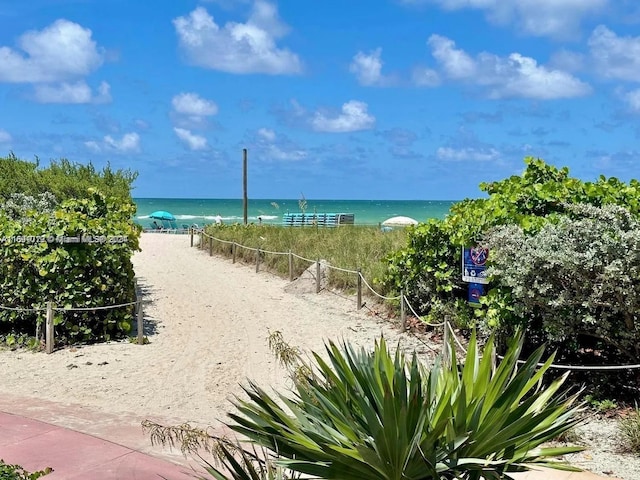 property view of water featuring a beach view