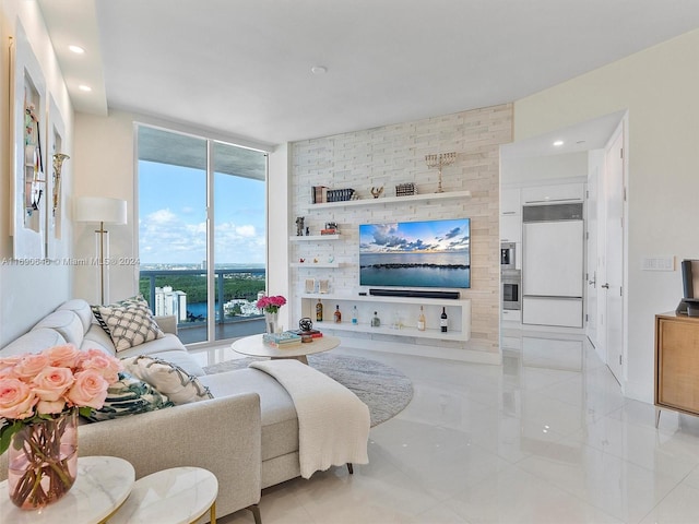 living room with floor to ceiling windows