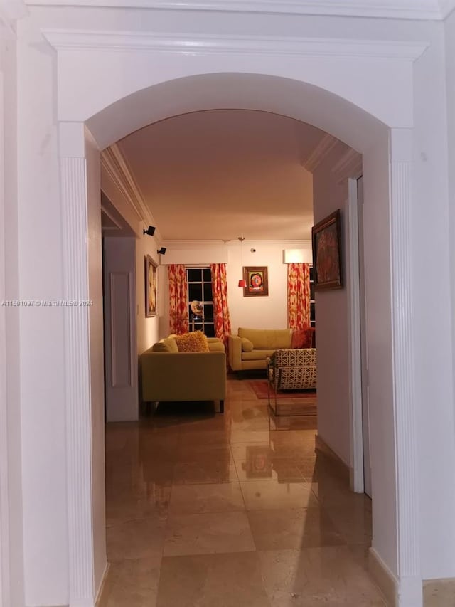 hallway with ornamental molding