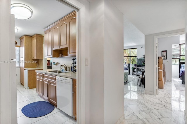 kitchen with backsplash, dishwasher, and sink