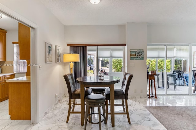 dining area with a textured ceiling