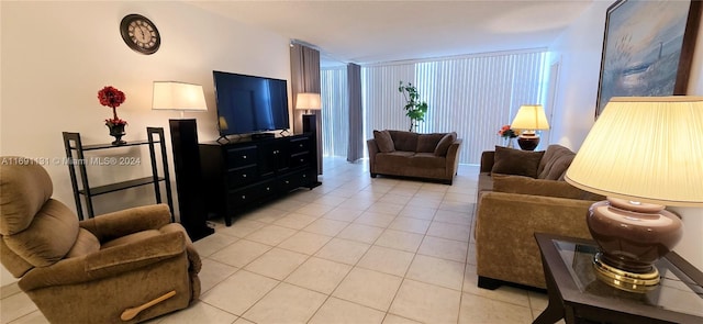 living room with light tile patterned floors