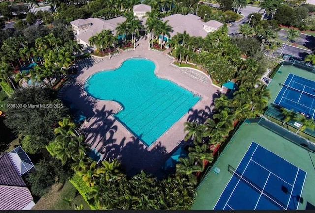 aerial overview of property's location featuring a pool area