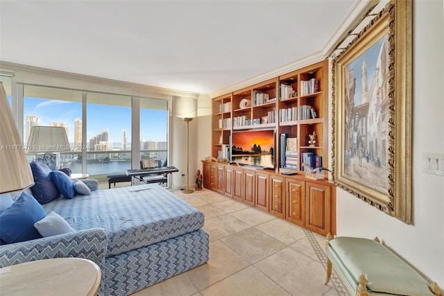 living room with light tile patterned floors