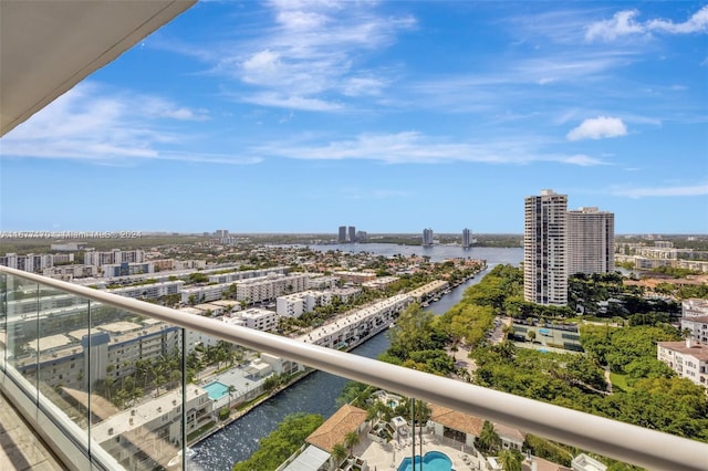 balcony featuring a water view