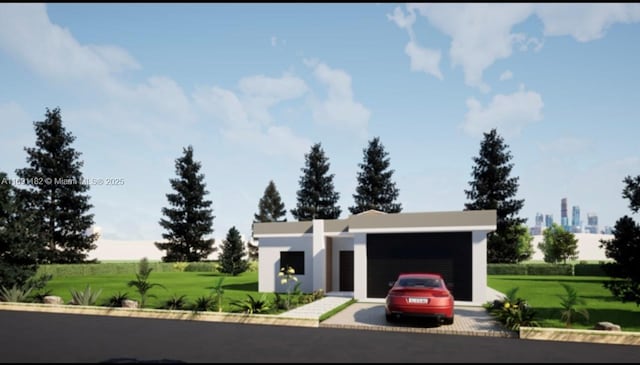 view of front facade with a garage and a front yard