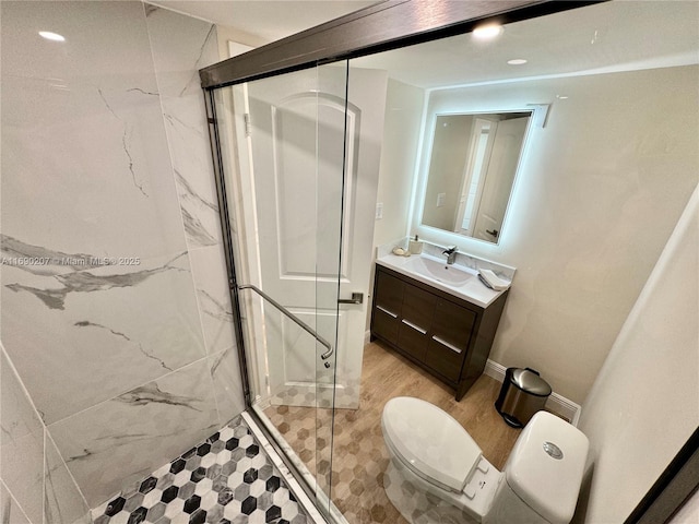 16546 NE 26th Ave Unit 3G, North Miami Beach, FL 33160 - full bathroom featuring a marble finish shower, vanity, and recessed lighting