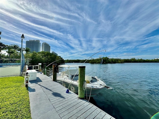 dock area featuring a water view