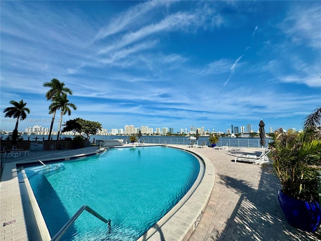 view of swimming pool with a patio