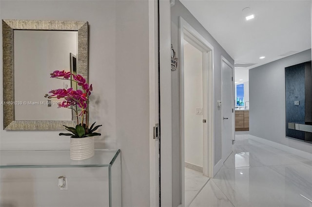 16385 NE Biscayne Blvd Unit 307 2Parking, North Miami Beach, FL 33160 - hall with light marble finish floors, baseboards, and recessed lighting