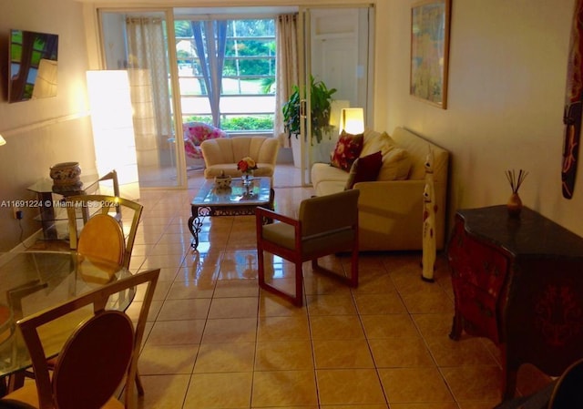 living room with light tile patterned floors