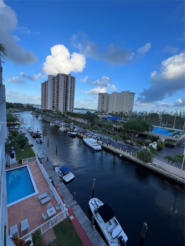 water view with a boat dock