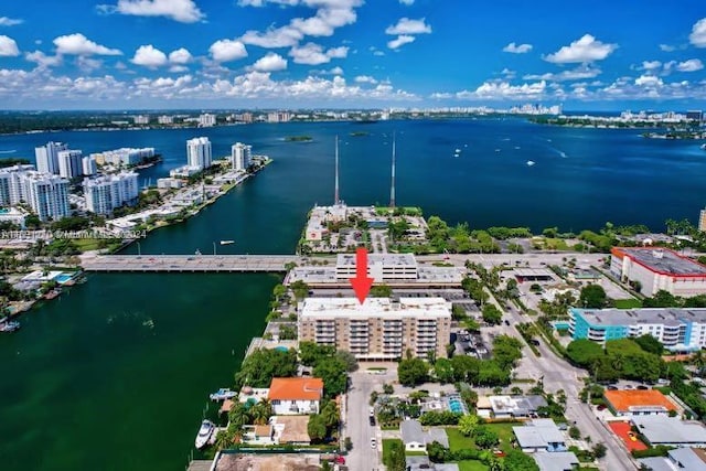 aerial view with a water view