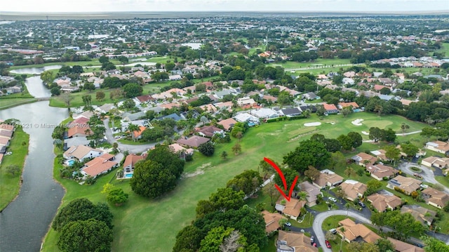 aerial view with a water view