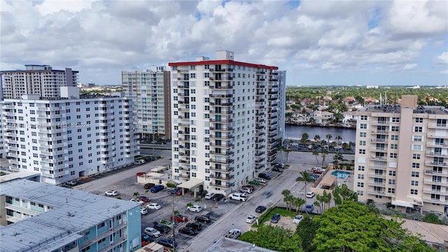 view of building exterior featuring a water view