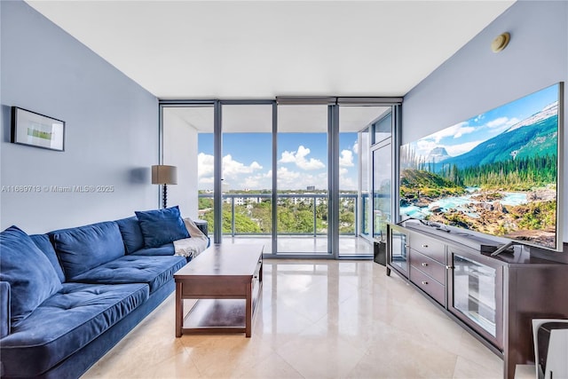 living room with expansive windows