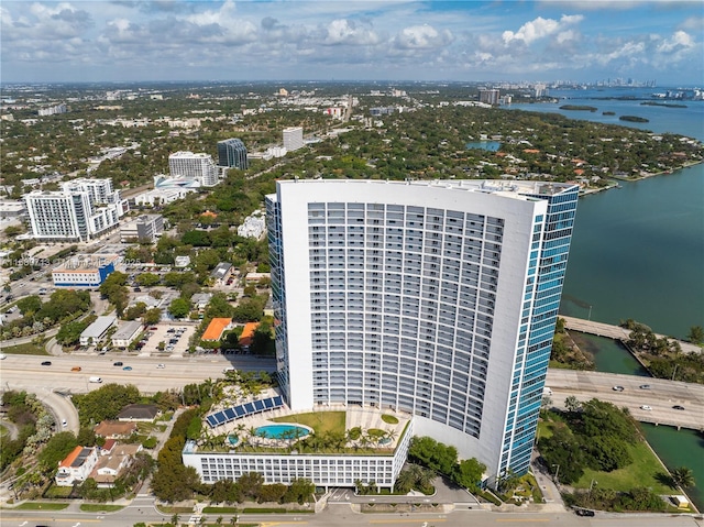 aerial view featuring a water view