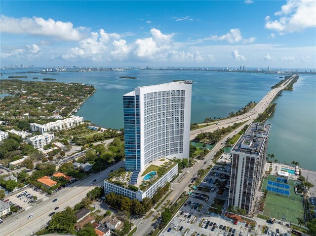 aerial view with a water view