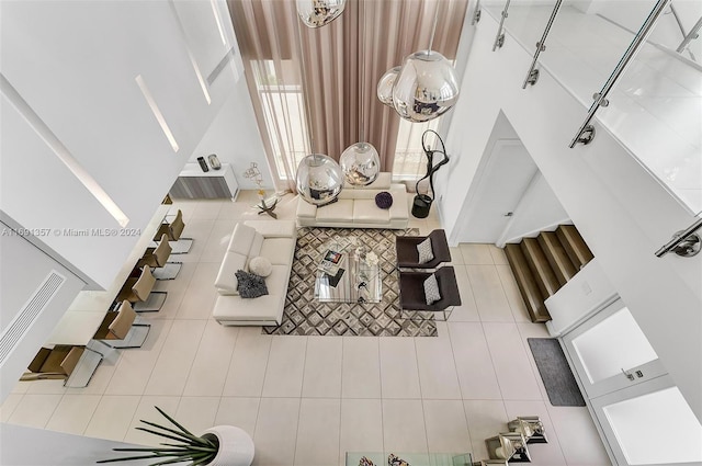 living room featuring tile patterned flooring