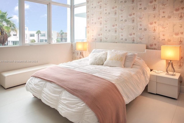 tiled bedroom with radiator