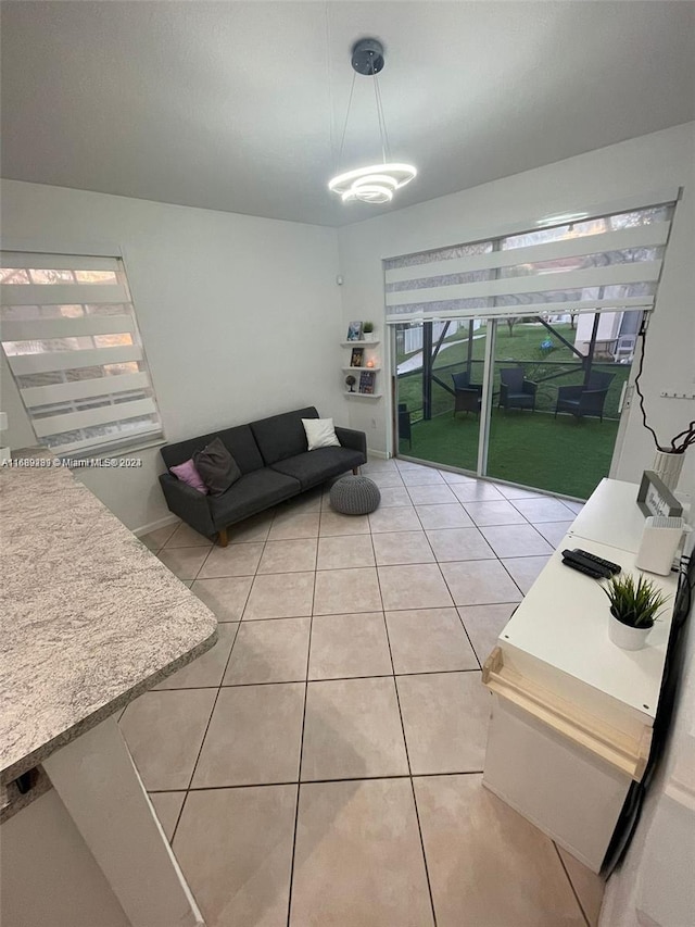 living room featuring tile patterned flooring