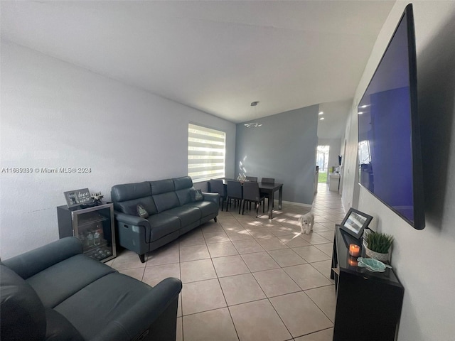 living room with light tile patterned flooring