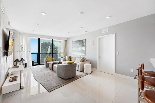 view of tiled living room