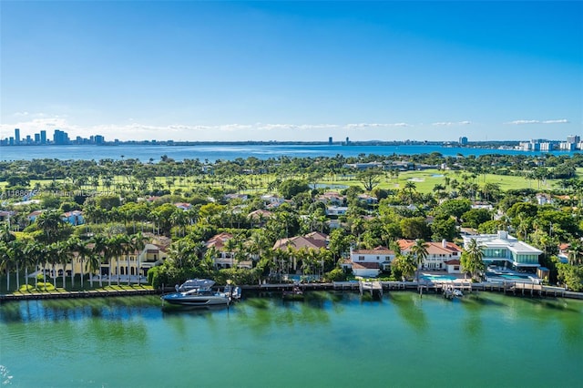 aerial view featuring a water view