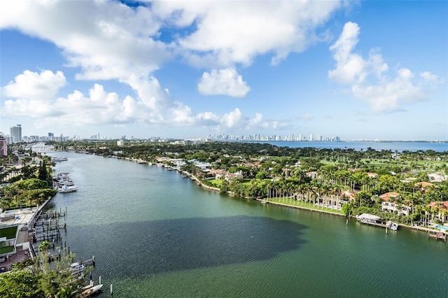 aerial view with a water view