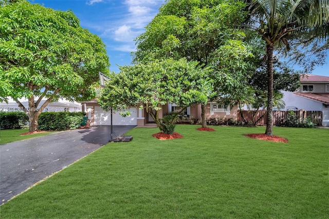 view of front of property with a garage and a front yard