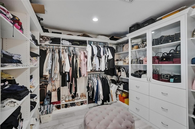 walk in closet featuring light hardwood / wood-style floors